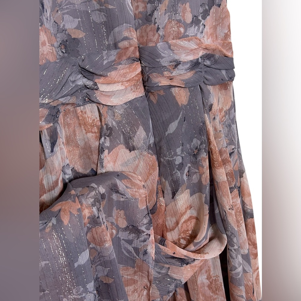 R&M Richards Women’s Floral Halter Maxi Dress Gray & Mauve Size 4P - Picture 8 of 12